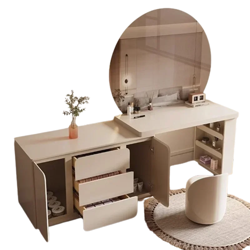 Safe Large Mirror Makeup Dresser Modern Minimalist Desk Natural Wood Dresser Vanity Drawer