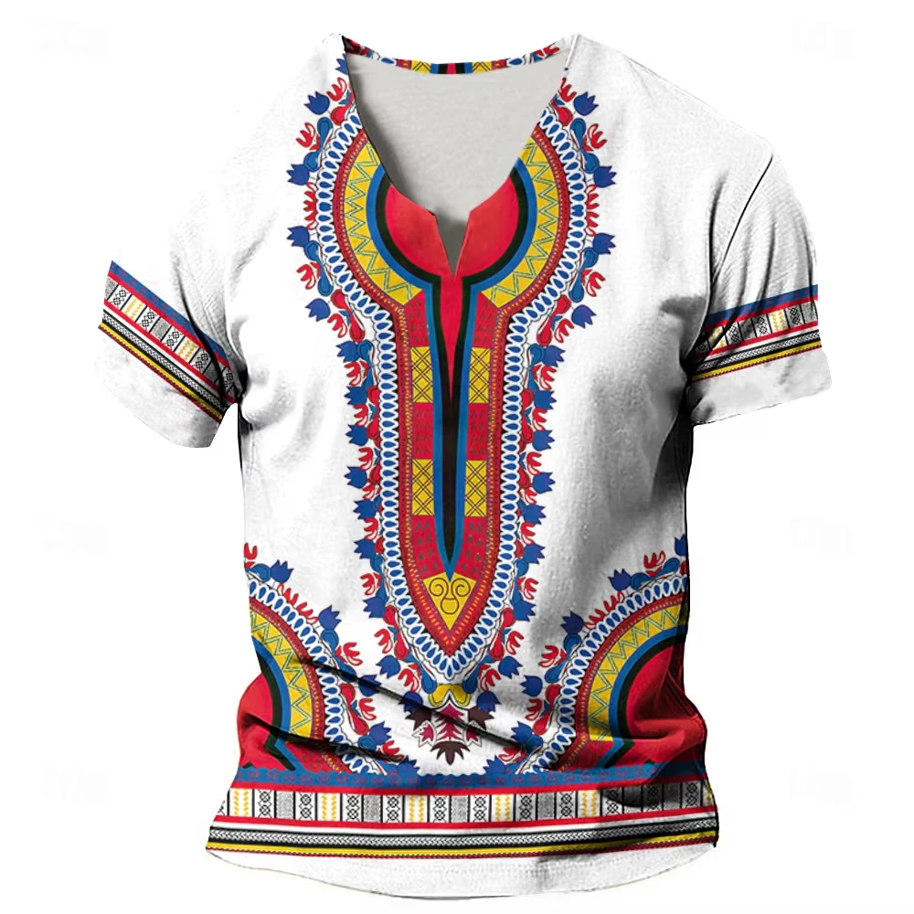 Newset Summer Men's Clothes 3d Printed Men's African Ethnic Style Short Sleeve Men's Casual Fashion Loose Retro Oversized Tshirt