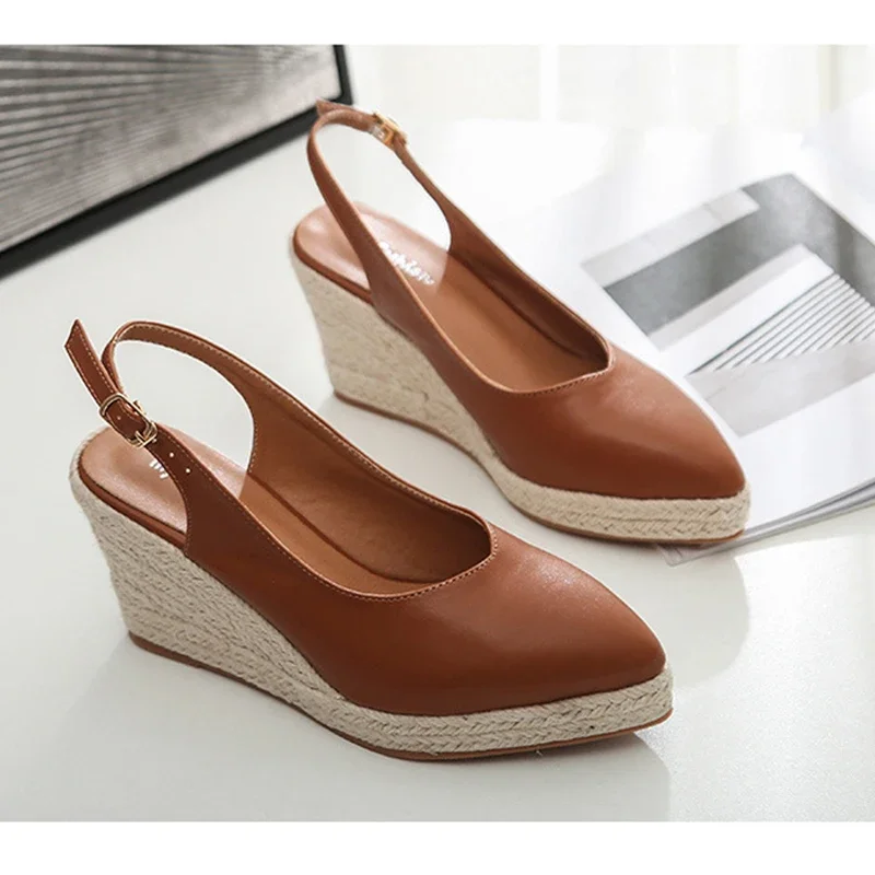 Sandalias de tacón alto para mujer, zapatos de tacón con punta estrecha, sandalias de cuña de fiesta para mujer de 8cm de talla grande 42 DX334 2024