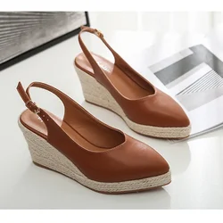 Summer High Heels Sandals Women Heeled Shoes Pointed toe Brand Ladies Party Women Wedges Sandals 8cm Plus Size 42 DX334