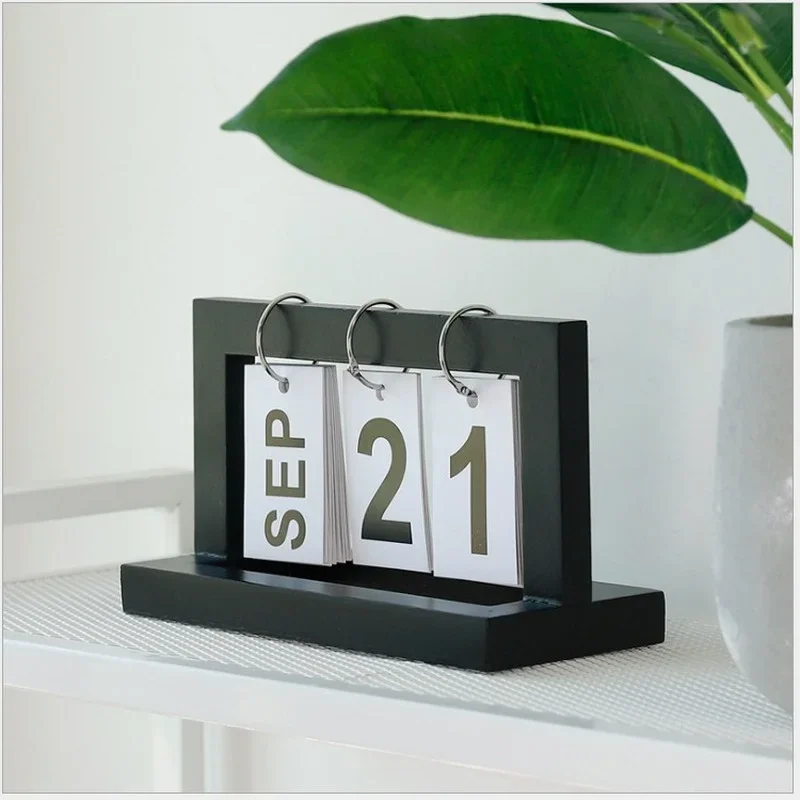 Creative Home Calendar Desktop Decoration Retro Simple Coffee Shop Office Living Room Wooden Manual Flip Decoration Supplies