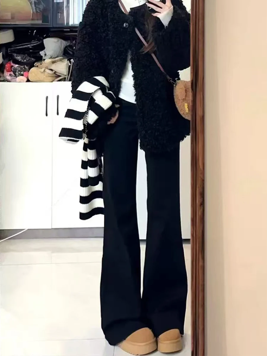 

Джинсы женские с высокой талией, расклешенные, прямые, на осень-зиму, больших размеров, эластичные, облегающие, из хлопкового денима, с эффектом утягивания