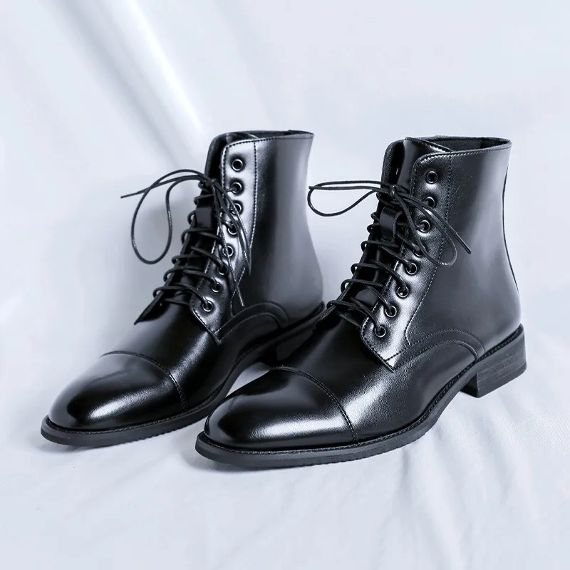 

Luxury Men's Boots British Style Casual Leather Boots Pointed Tip High Top Boot Classic Business Dress Boots for Men Ankle Botas
