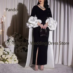 Pandora Elegant ball gown V-neck bubble full sleeve ankle-Length slit Arab women birthday wedding party formal evening dress