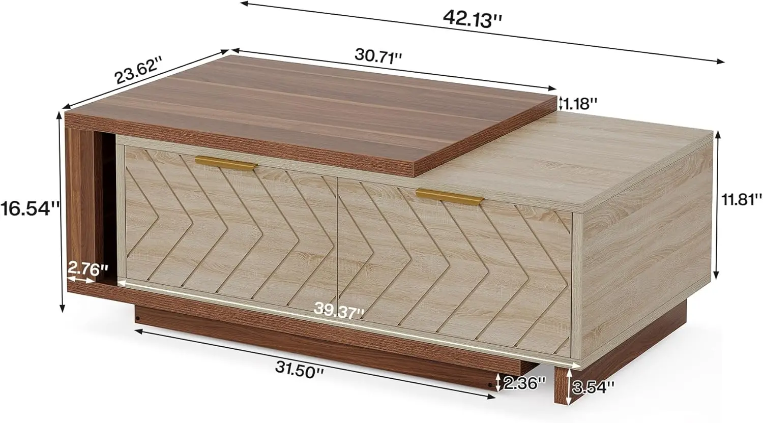 Extendable Coffee Table with 2 Storage Drawers, Dual-Tone Center Table with Sliding Tabletop, Multi-Functional Hidden Storage