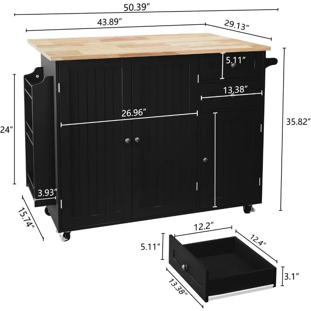 Kitchen Island with Storage, Rolling Kitchen Island on Wheels with Drop-Leaf Bar Countertop, Island Table for Kitchen