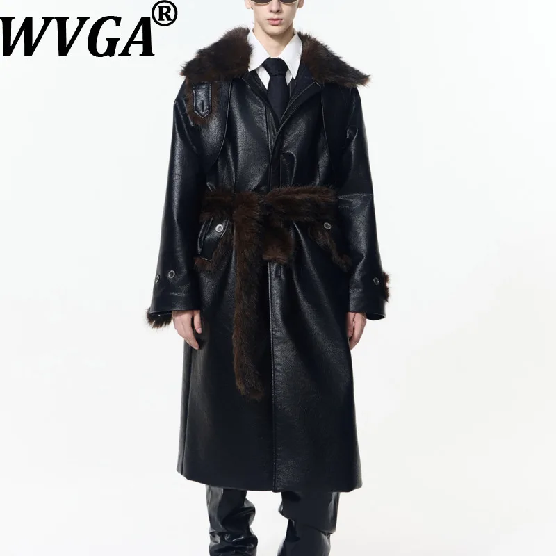 

WVGA Winter New Man Tide Длинные выше колена Высококачественные пальто из треснутого меха Нишевые шикарные повседневные куртки с отложным воротником Ins YK2 W14971