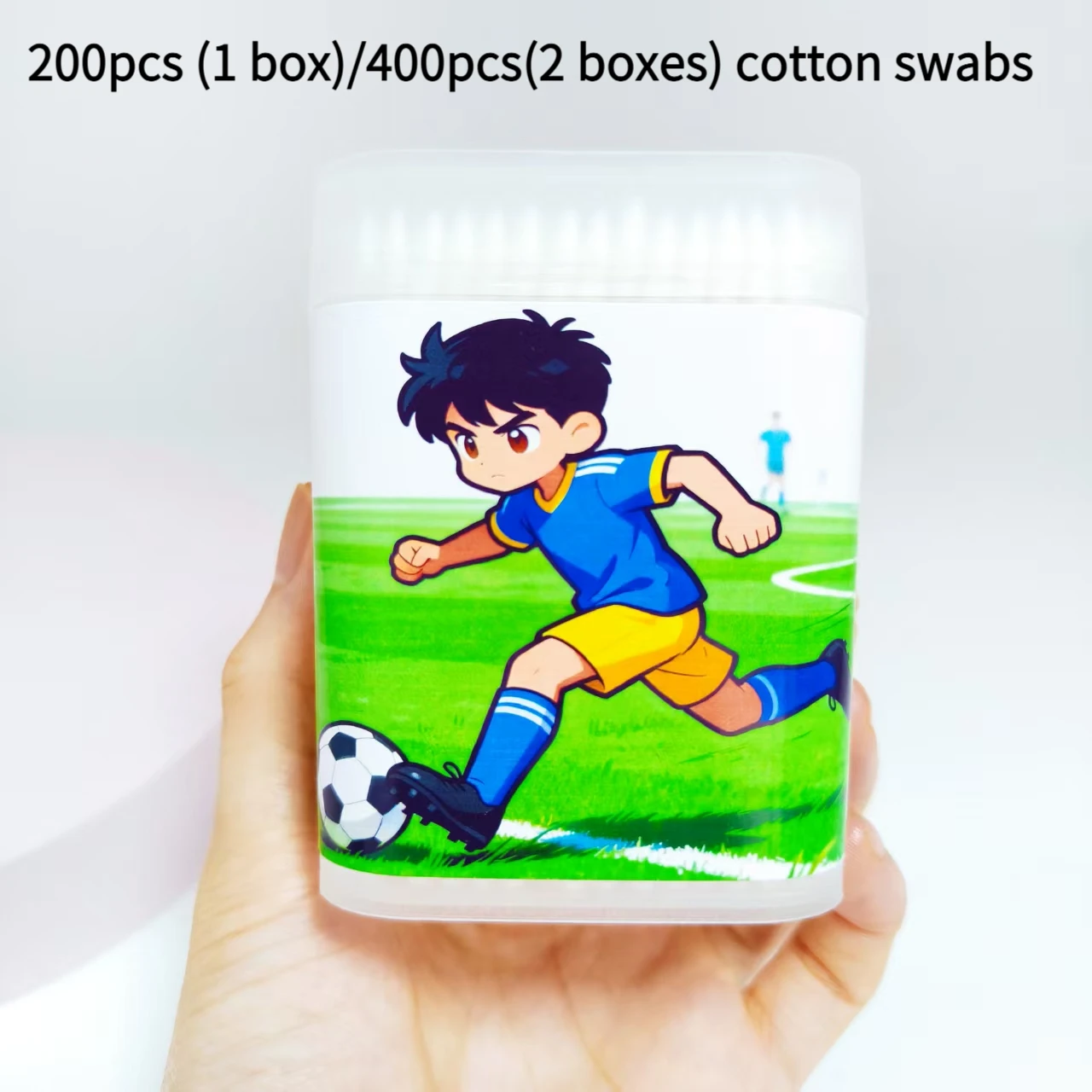 200pcs/400pcs football pattern fine-axis cotton swab ball white frosted boxed double-ended cotton swab