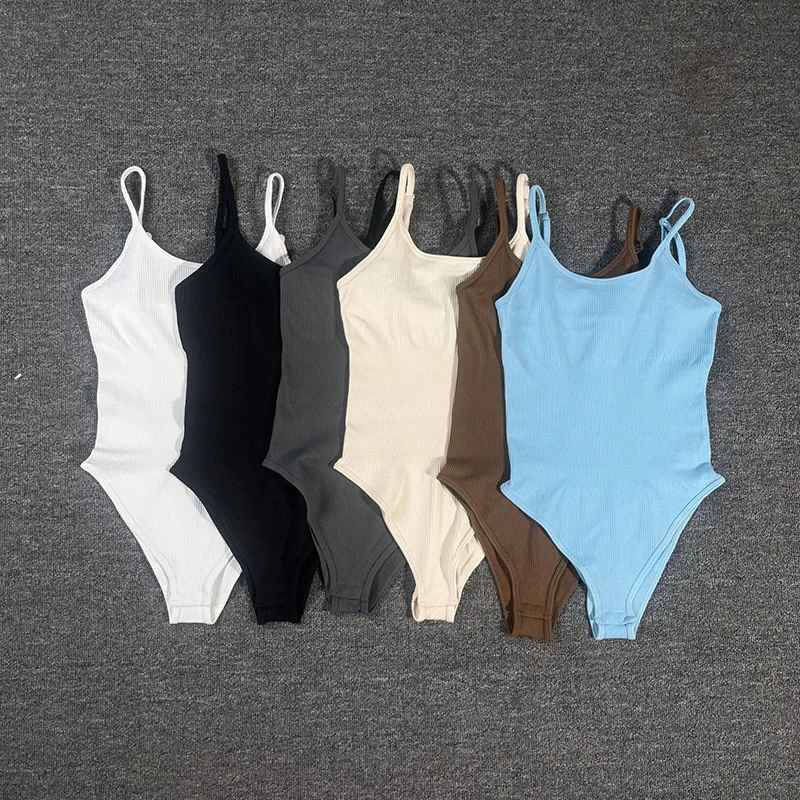 

Solid Color Sports Yoga Women Bodysuit Sleeveless Hip Lifting Casual Backless Jumpsuit Sexy Skinny Ribbed Strap Bodycon Clothes