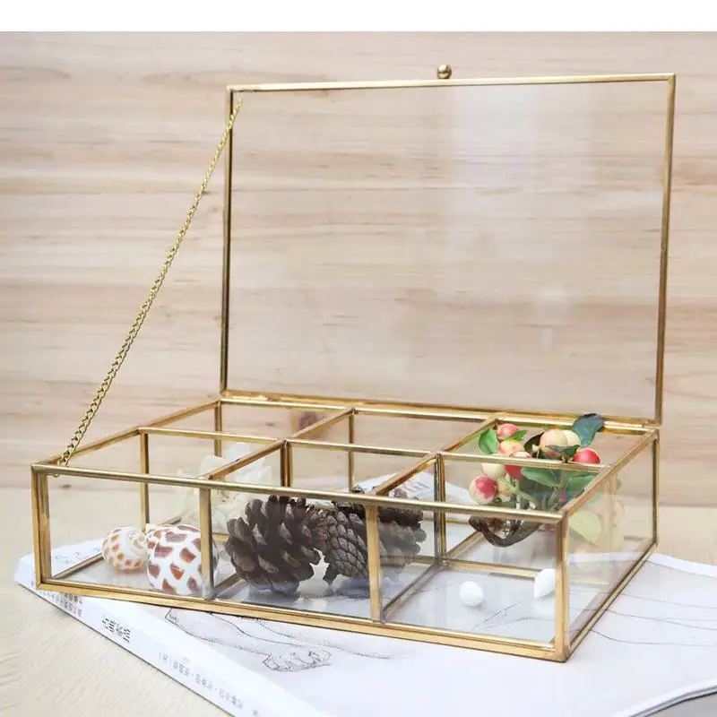 

Transparent Glass Jewelry Box Rectangular Storage Boxes Jewelrys Display Multi-grid Organizer Cosmetic Tray