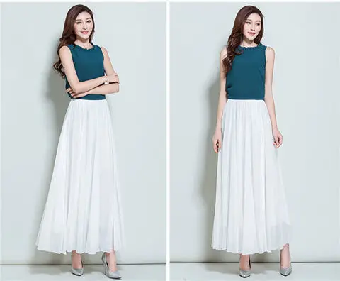 2022 Summer Women Chiffon Long Skirt A-Line Skirts Women Elastic High Waist Maxi Skirts Elegant Solid Skirts Femme Streetwear