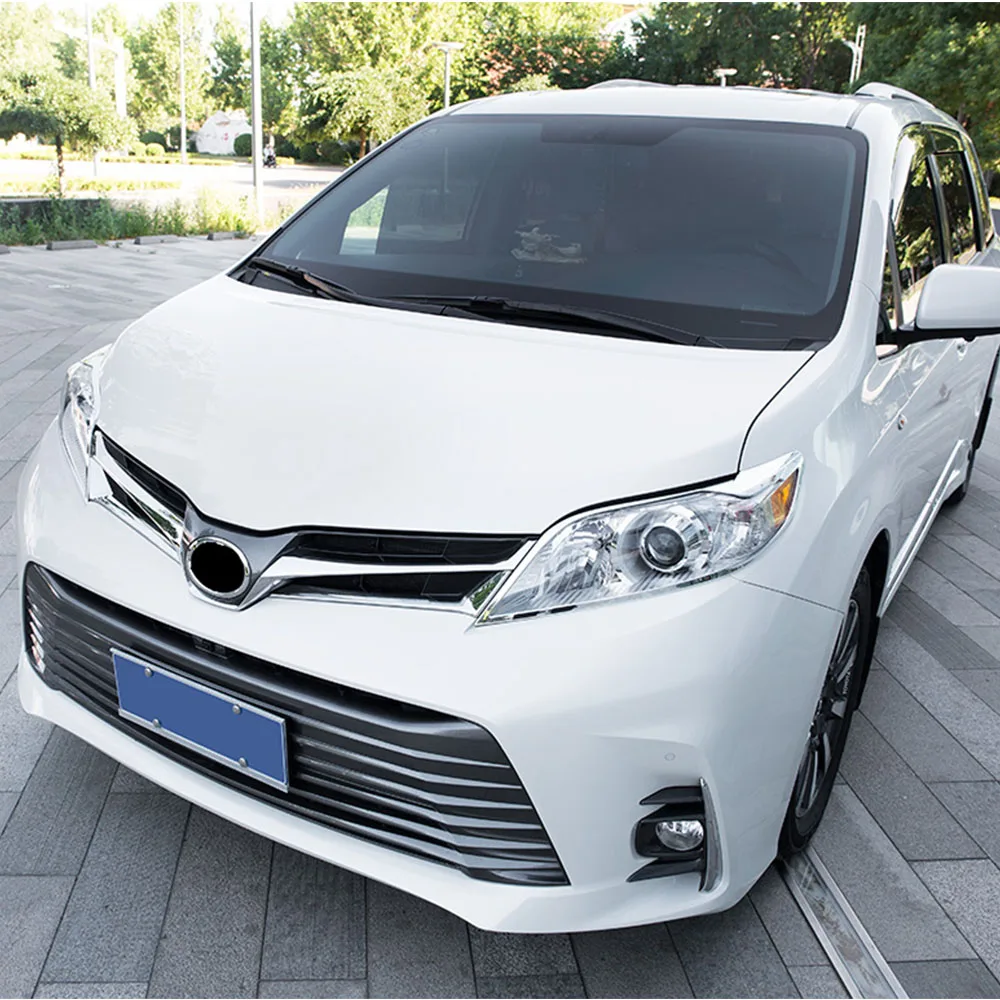 For Toyota Sienna 2015 2016 2017 2018 2019 2020 Car Cover Styling Eyebrow ABS Chrome Front Light Lamp Trim Frame Accessories