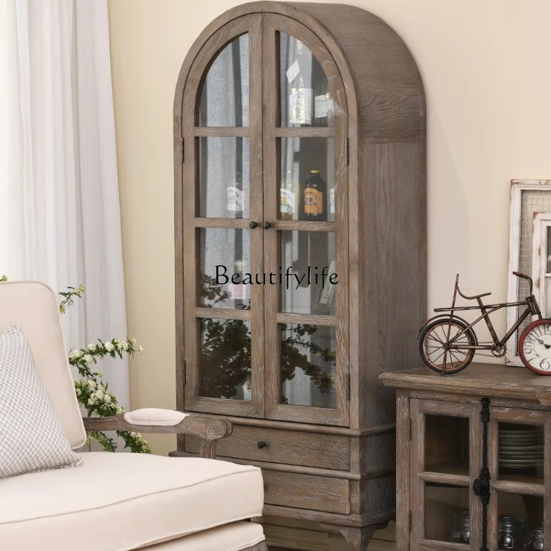 

-*American country white oak TV side cabinet display living room side wine cabinet