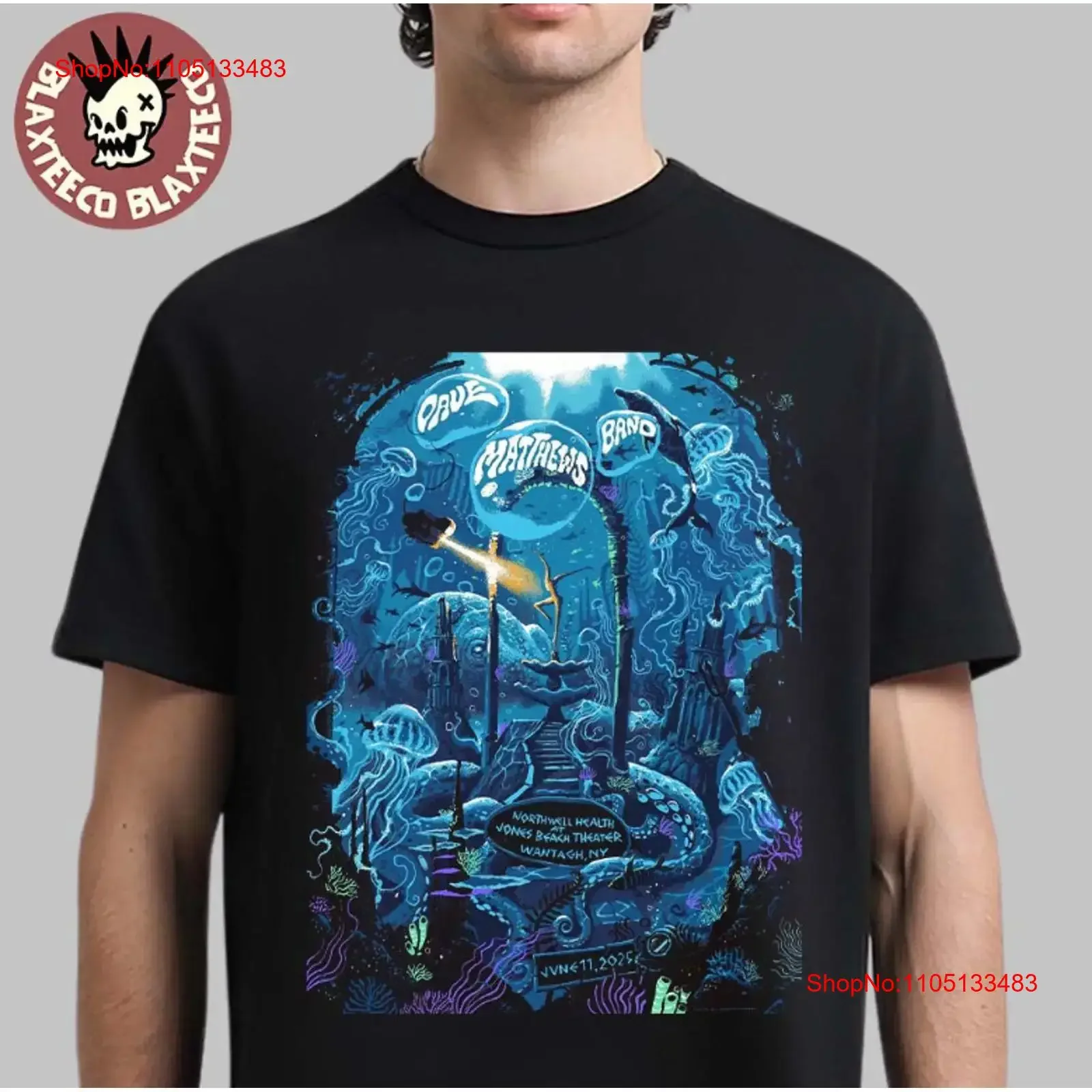 ديف ماثيوز باند نيويورك 2025 في مسرح الشاطئ جونز 11 يونيو تي شيرت عتيق مغسول قليلاً ملابس الشارع للجنسين