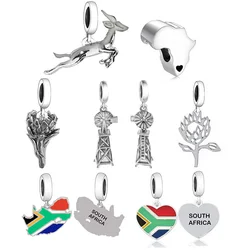 FC Jewelry Fit Original Brand Charms Bracelet 925 Silver South Africa Flag King Protea Windmill Bead Pendant For Making Berloque