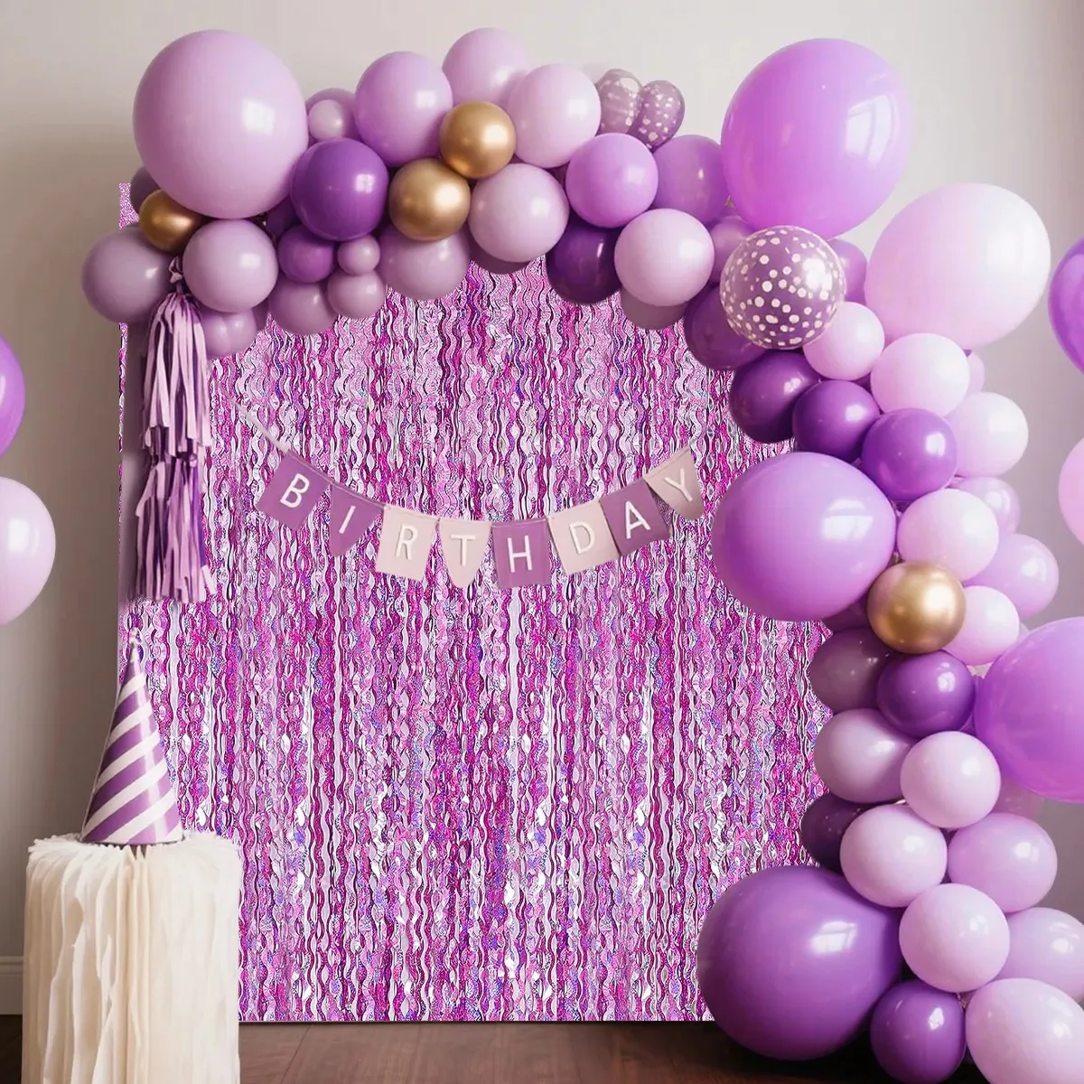 1x2m Wellenmuster Folienvorhang Dekor Ballon Regen Lametta Fransen Streamer Hintergrund für Geburtstagsfeier Hochzeitsdekoration – Detail 2