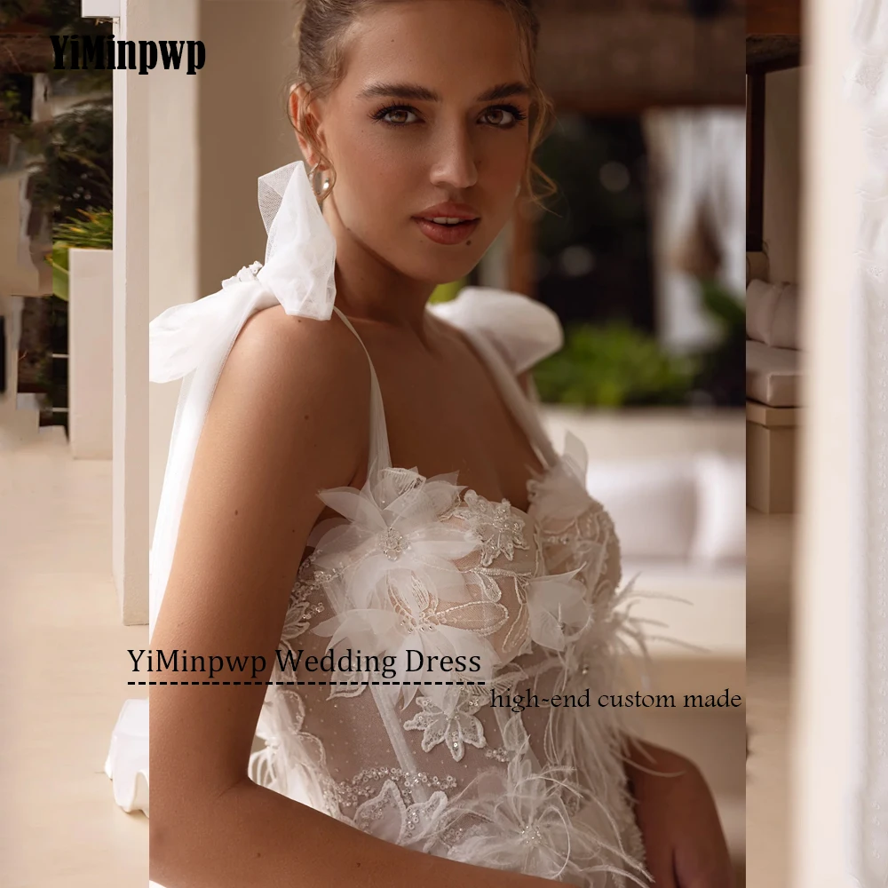 Vestidos de novia de flores 2025, tirantes finos de lujo, vestidos de novia con apliques de corte en A, bata de novia elegante personalizada