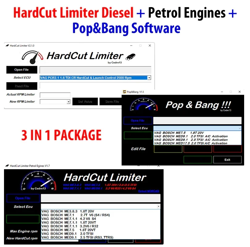 ECU Software 6 IN 1 Pops and Bangs + New HardCut Limiter Diesel +Petrol Engines + HARDCUT LIMITER VMAX+ HotStartr + QLaunchr