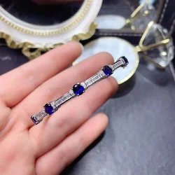 Fine Jewelry 925 Sterling Silver Inlaid Natural SapphireWomen's Bracelet Support Detect Pop Bangles with Designer Charms