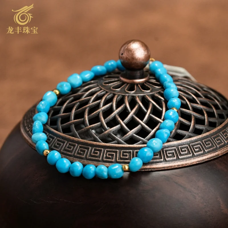 18k Gold Pine Seed Material Natural Green Turquoise Women's Bracelet