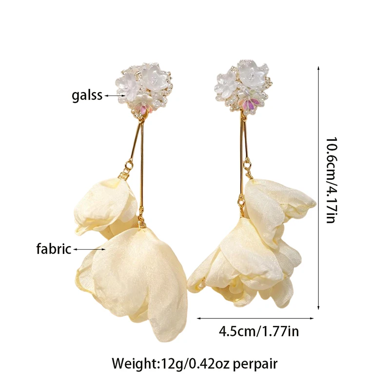 Neue modische Blumen-Quasten-Ohrclips für Damen, nicht durchstechend, handgefertigt, Glasperlen, Stoff-Ohrclips, Schmuckgeschenke für die Feiertage – Detail 1
