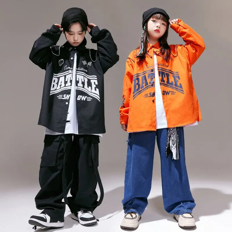 

Hip Hop Girls Cool Shirt Loose Jeans Boys Jazz Jacket Cargo Pants Children Streetwear Costumes Kids Street Dance Clothes Sets