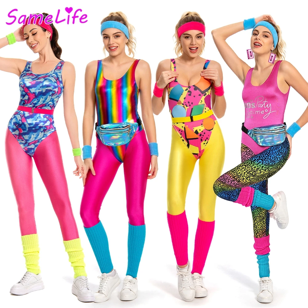 

Summer 80s Hippie Cosplay Fantasy Gym Fitness Suit Vintage 70s Rock Disco Retro Costume Disguise Halloween Women Party Outfit