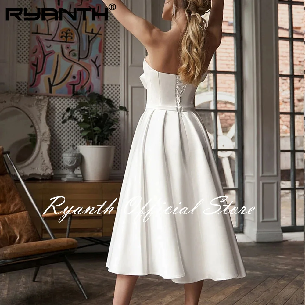 Elegant Short Wedding Dress Women Beading A-Line Spaghetti Strap Open Back Square Collar Bridal Gown Above Knee Vestido De Noiva