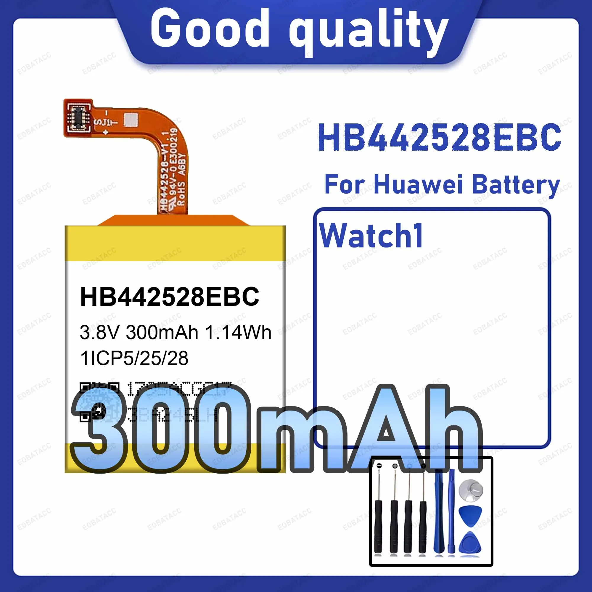 300mAh HB442528EBC Replacement Battery for Huawei Watch 1 Smart Band Watch with Repair Tools Kit
