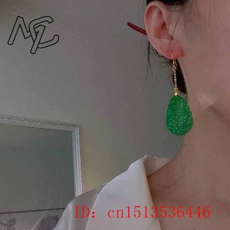 925 Silver Natural Green Jade Hollow out DIY Earrings Charm Jewellery Fashion Accessories Hand-Carved Woman Luck Amulet Gifts view 3