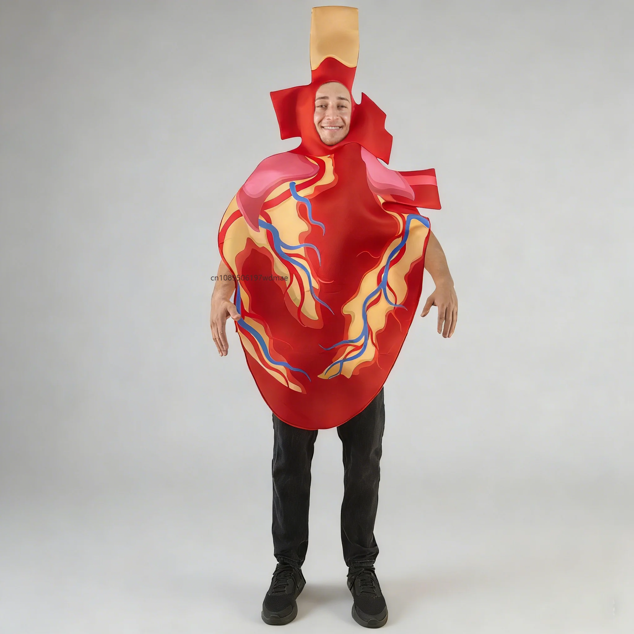 

Funny Adult Human Anatomical Heart Costume Party Cosplay Outfit Vascular Print Organ Disguise Wear Performance Suit