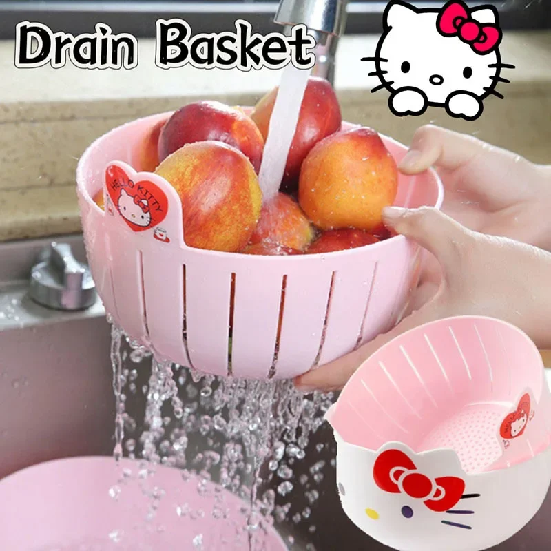 

Hello Kitty Fruit Tray Vegetable Basket Household Use Double Kitchen Storage Basketful Convenient Fruit Dish Kitchen Supplies