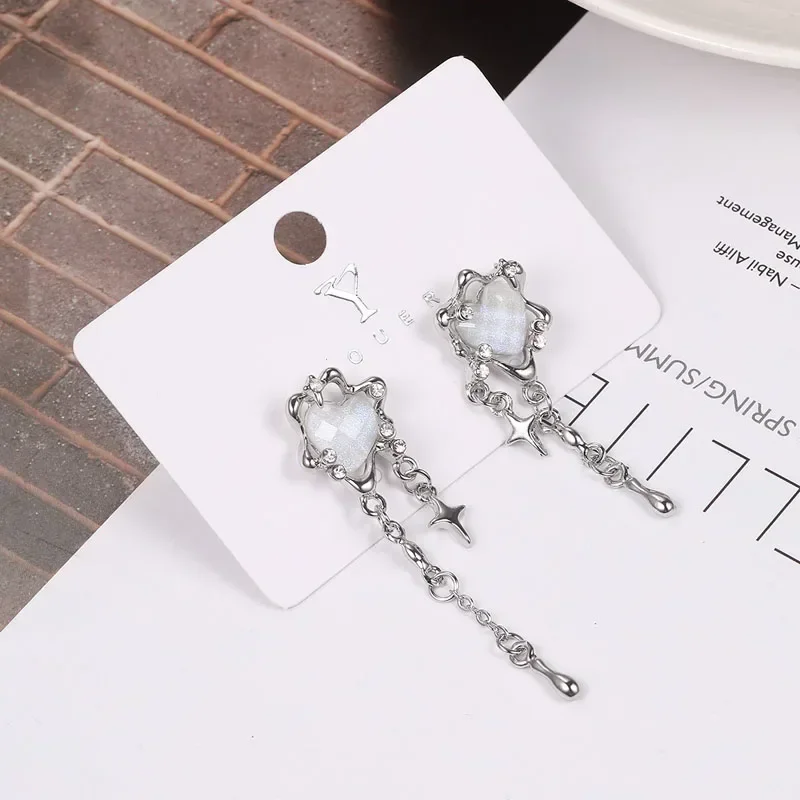 Irregular Heart Tassel Star Earrings Women Design Senior Sense of Fashion Personality Earring 2024 Y2K Trendy Party Jewelry Gift