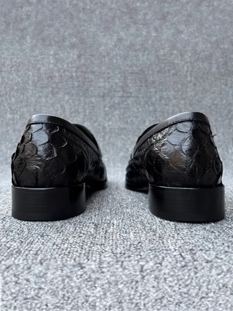 New Mens Real Snake Skin Loafers Slip On Business Work Formal Shoes Spring Fashion Groom Genuine Leather Wedding Dress Shoes