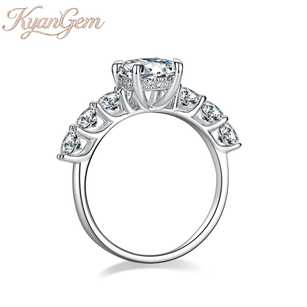 KyanGem Platinum PT950 2-Carat Oval-Cut Moissanite Ring Women's Pigeon Egg Straight Row Pavé Moissanite Ring