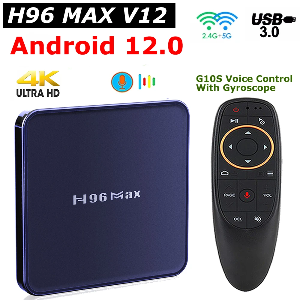 H96 MAX V12 Android 12 TV Box 4G RAM 64GB ROM Rockchip RK3318 2.4G/5G Dual Wifi BT USB3.0 Media Player H96MAX 4K HDR Set Top Box