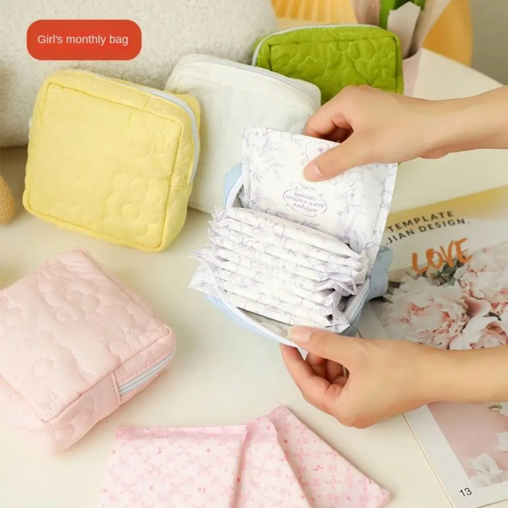 Fashion Polyester Cotton Period Bag Square Flower Design Sanitary Napkin Storage Pouch Storage Bag Travel