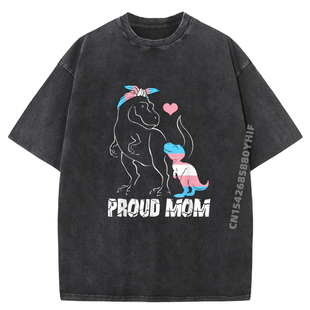 

Trans Proud Dinosaur Rex Transgender Tops Tees Funny Simple Cool Tshirt Comfortable Men's T-shirts Men Design Washed Tshirts