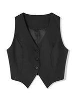 Chalecos negros sin mangas a la moda para mujer, chaleco informal con cuello en V y botones, camisa Formal de esmoquin de negocios, chalecos tipo Blazer recortados ajustados