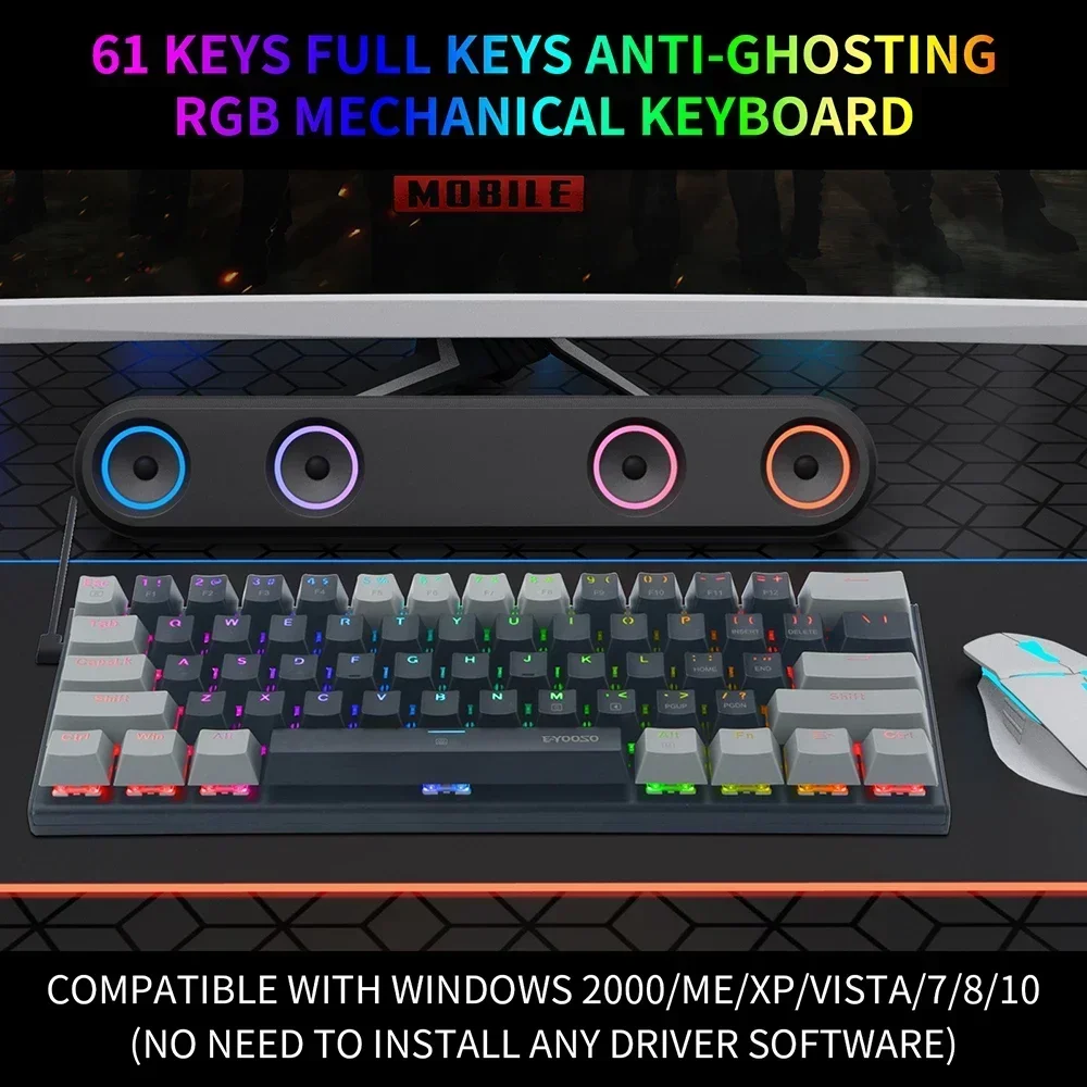 New! 61 Keys Mechanical Keyboard Game Keypad RGB Backlight Type-C USB Wired Waterproof 60% PC Gaming Keyboard for PC Desktop