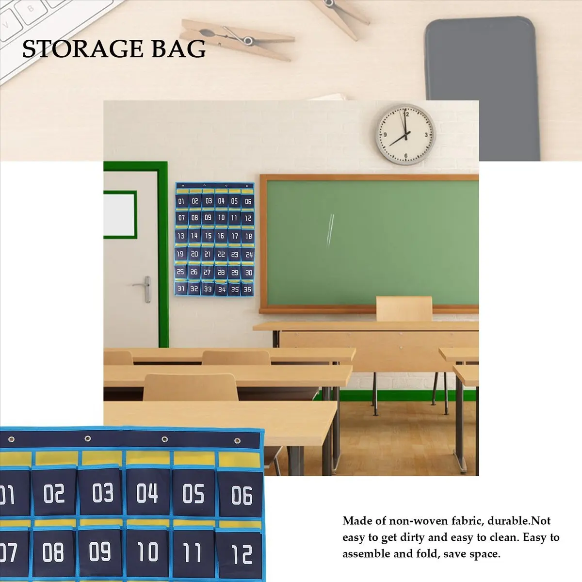 KSOL 36 Numbered Pockets Chart Cell Phone Hanging Organizer Hanging Storage Bag for Classroom Calculator Mobile Phone Holders
