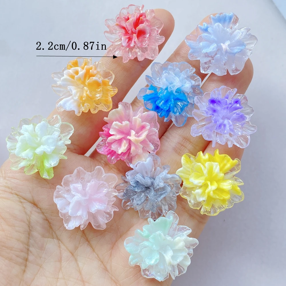 22mm Resin Colorful Gradual Candy Color Lotus Flat back Flower Rhinestones Figurines Scrapbook Ornaments DIY Bow Clothing Crafts