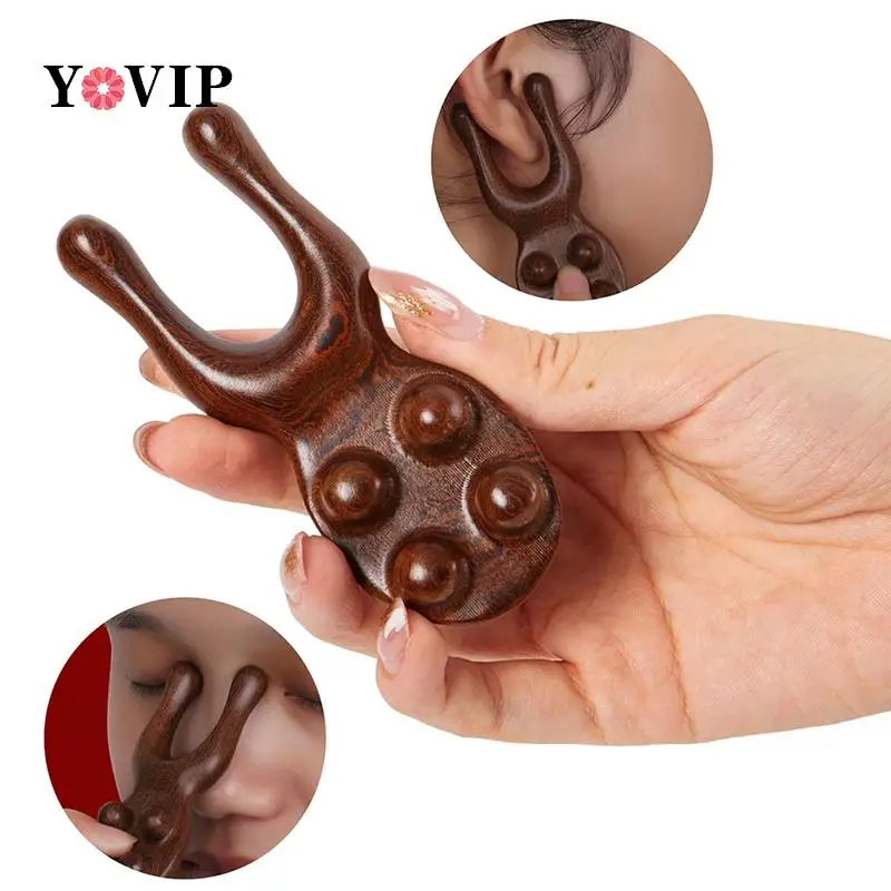 Natural Sandalwood Nose Massager Facial Massage Comb Wooden Handle Eye Massage Acupuncture Point Body Massager Gua Sha Relaxate