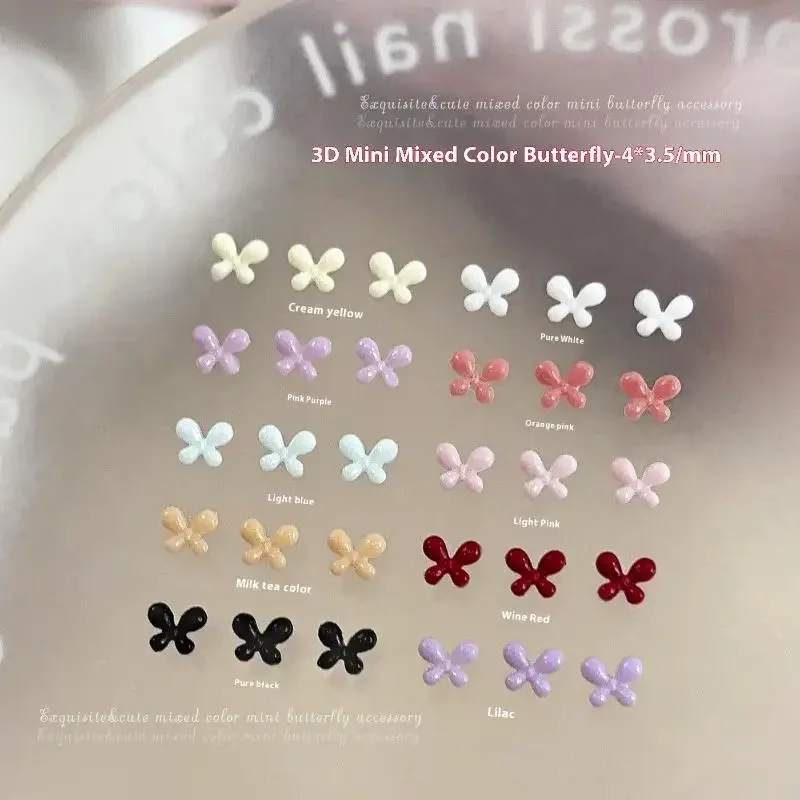 100Pcs Nail Enhancement Mini Mixed Color Bow Resin Flat Bottom Nail Decoration Nail Charm Accessories