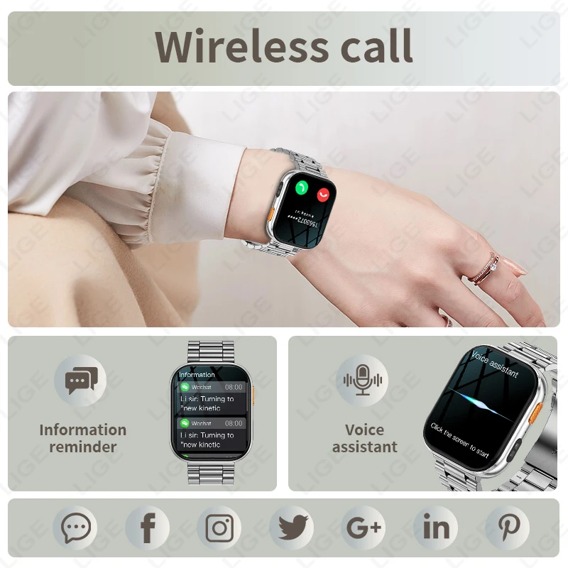 Reloj inteligente LIGE con batería grande de 1000mAh para exteriores, reloj inteligente con pantalla completamente táctil de 2,04 ", linterna LED, relojes inteligentes de salud y ritmo cardíaco