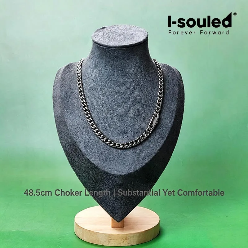

Men's Pure Titanium Cuban Chain Necklace 7mm Polished Bevel for Fashion Jewelry Accessory