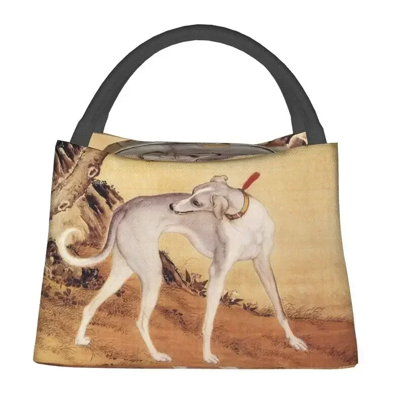 Style Painting Greyhound Dog Insulated Lunch Bag for School Office Whippet Sighthound Dog Thermal Cooler Lunch Box Women