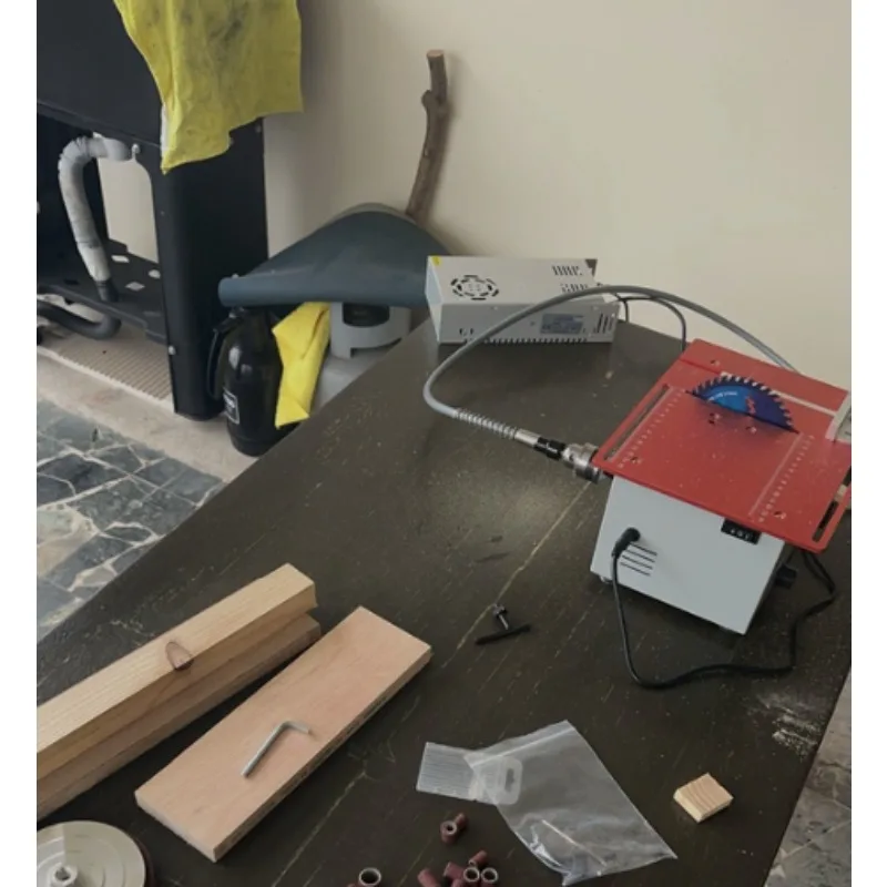 Aluminium Mini Table Saw With Clearance Insert Plate Miter Gauge Guide Lifting Spindle Bearing Motor Set For Woodworking