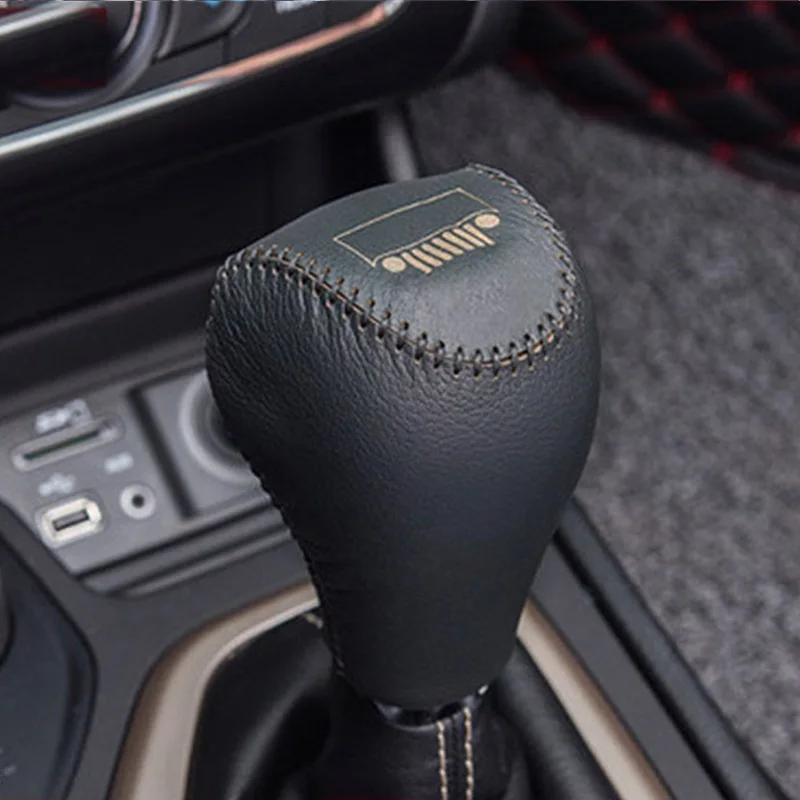 1PC Genuine Leather Gear Lever Decoration Protection Cover for 2016-2018 JEEP Cherokee Car Accessories