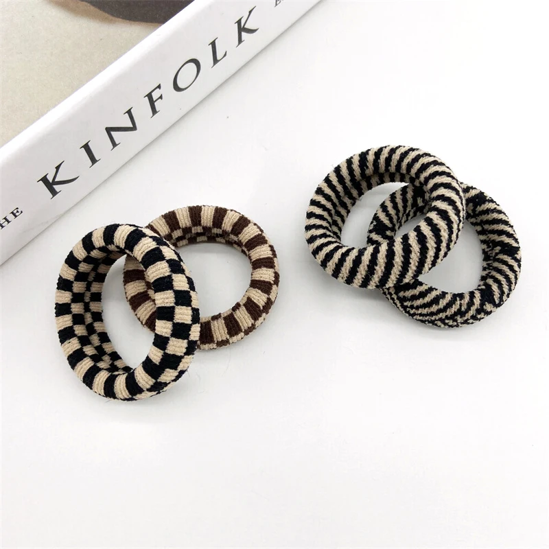 2pcs Set Thick Seamless Scrunchies Stripe Checkered Plaid Print Hair Tie Elastic Hair Band Rubber Band Women Hair Accessories